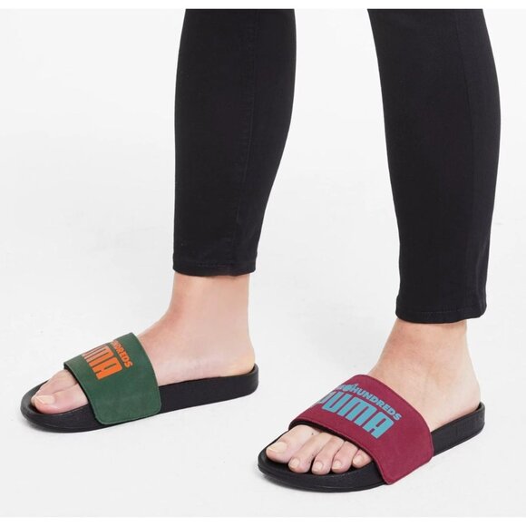 Puma x The Hundreds Leadcat Slides in Black Red Green main image 4